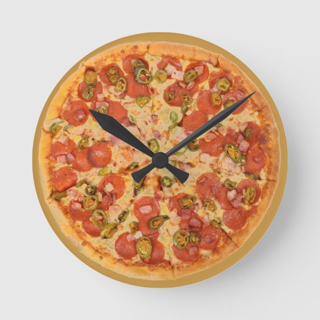 Pepperoni Pizza Wall Clock Runde Wanduhr (Vorderseite)