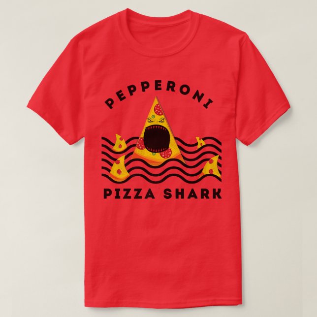 Pepperoni Shark Eating Pizza Food Liebhaber T-Shirt (Design vorne)