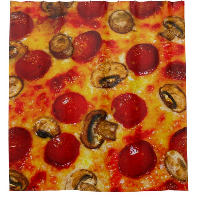 Pepperoni und Mushroom Pizza Duschvorhang (Vorderseite)