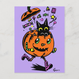 Peppy Pumpkin und Kitty Halloween Postkarte