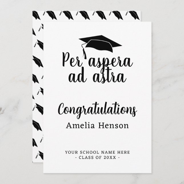 Per aspera ad astra Latin Congrat Graduation Cap Karte (Vorne/Hinten)