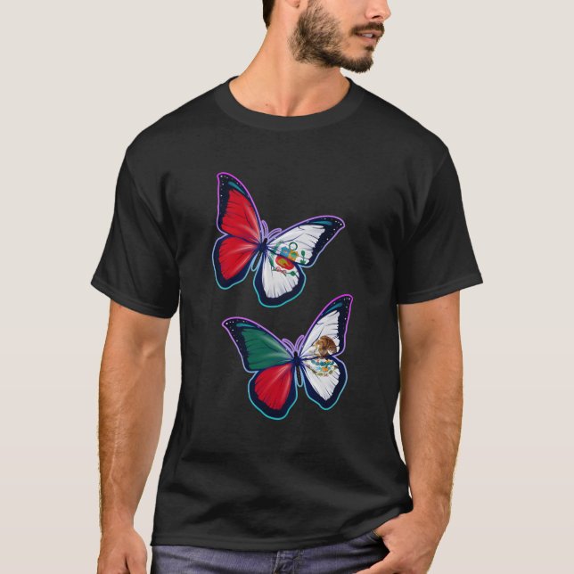 Perãº und Mexiko Bicultural Roots Butterfly Versio T-Shirt (Vorderseite)