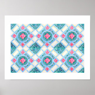 Peranakan Geometric Tile Aquamarin Poster