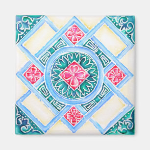 Peranakan-Geometrische Fliese Türkis Magnet
