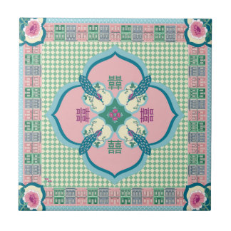 Peranakan-Pfau-Doppelglück-Fliese – Pastell N Fliese