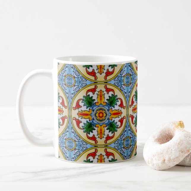 Peranakan Tile Red Orange Blume Ornamental Kaffeetasse (Mit Donut)