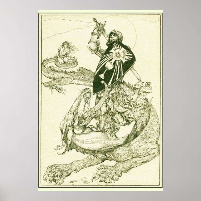 PERCEVAL KAMPF DRAGON,QUEST HOLY GRAIL Fantasy Poster (Vorne)