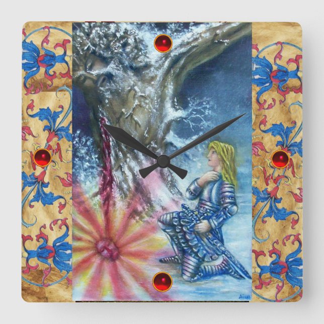 PERCEVAL UND VISION DES HEILIGEN GREIFENS QUADRATISCHE WANDUHR (Vorderseite)