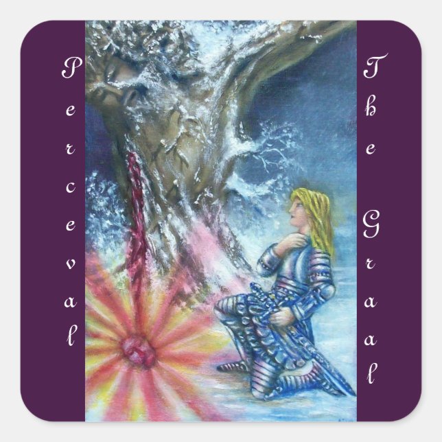 PERCEVAL UND VISION DES HEILIGEN GREIFENS QUADRATISCHER AUFKLEBER (Vorderseite)