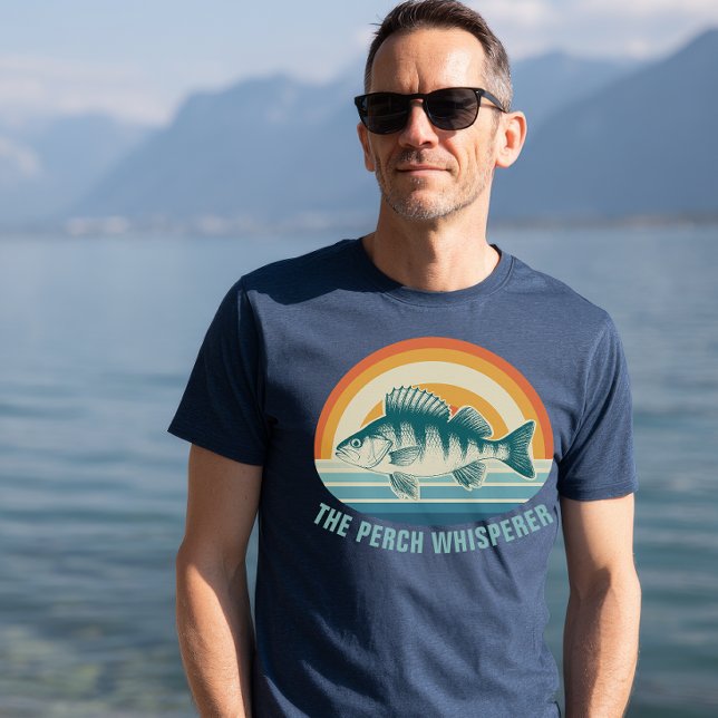 Perch Fishing Custom Text Retro Sunrise Sunset T-Shirt (Von Creator hochgeladen)