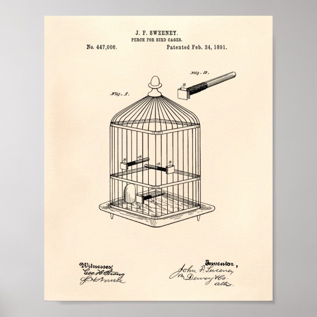 Perch für Vogelkäfige 1891 Patent Art Old Peper Poster (Vorne)