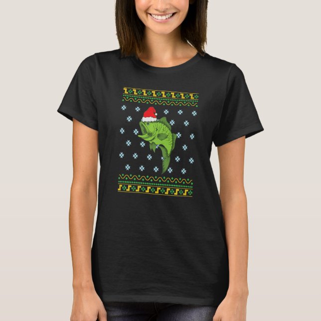 Perch with Christmas Cap Xmas Fishing T-Shirt (Vorderseite)