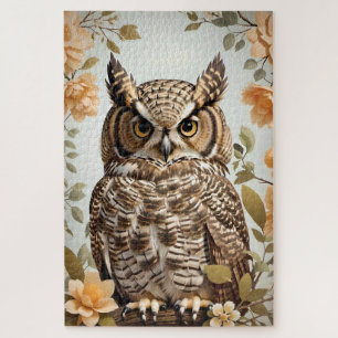 Perched Botanical Horned Owl Puzzle