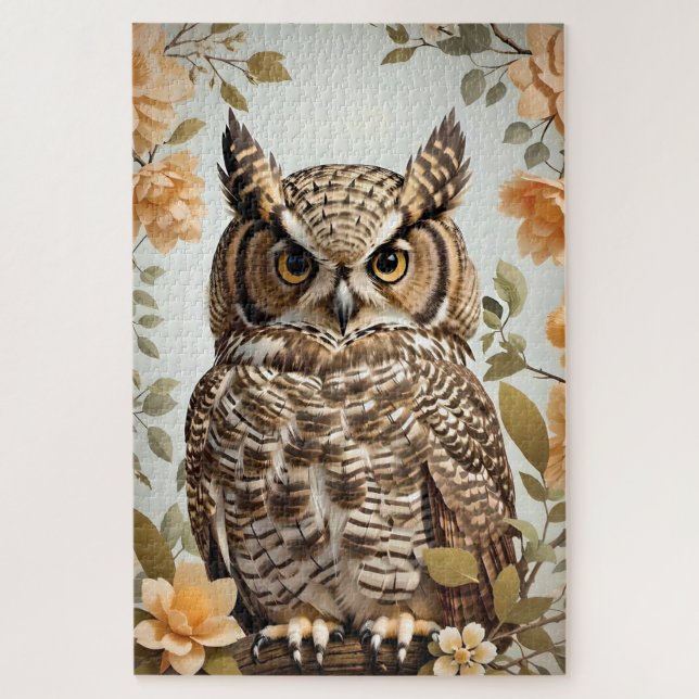 Perched Botanical Horned Owl Puzzle (Vertikal)