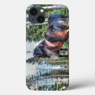 Percheron-Pferd mit schwarzem Vollblut, Springlogs iPhone 13 Hülle