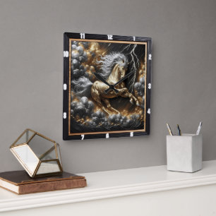 Percheron Pferdedesign: Custom Gold, Metal Time St Quadratische Wanduhr