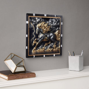 Percheron Pferdezeit: Goldmetall, Kunststurm Quadratische Wanduhr