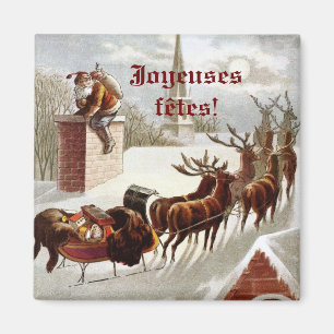 Père Noël avec traîneau et rennant aimant décorati Magnet