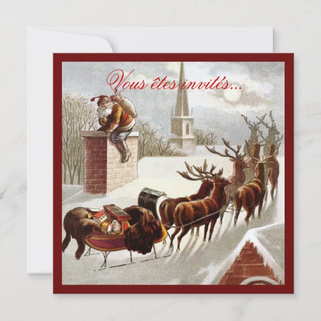 Père Noël avec traîneau et renne invités Einladung (Vorderseite)
