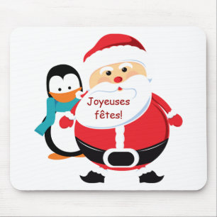 Père Noël et Manchot Santa Claus Tapis de souris Mousepad