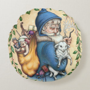 Pere Weihnachten VATER CHRISTMAS RUNTER PILLOW Rundes Kissen