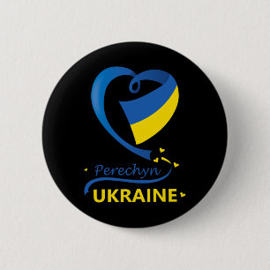 Perechyn Ukraine Nationalflagge Herz-Emblem Wappen Button