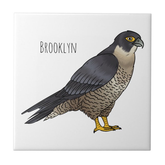 Peregrine falcon bird Cartoon Illustration Fliese (Vorderseite)