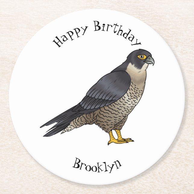 Peregrine falcon bird Cartoon Illustration Runder Pappuntersetzer (Vorderseite)