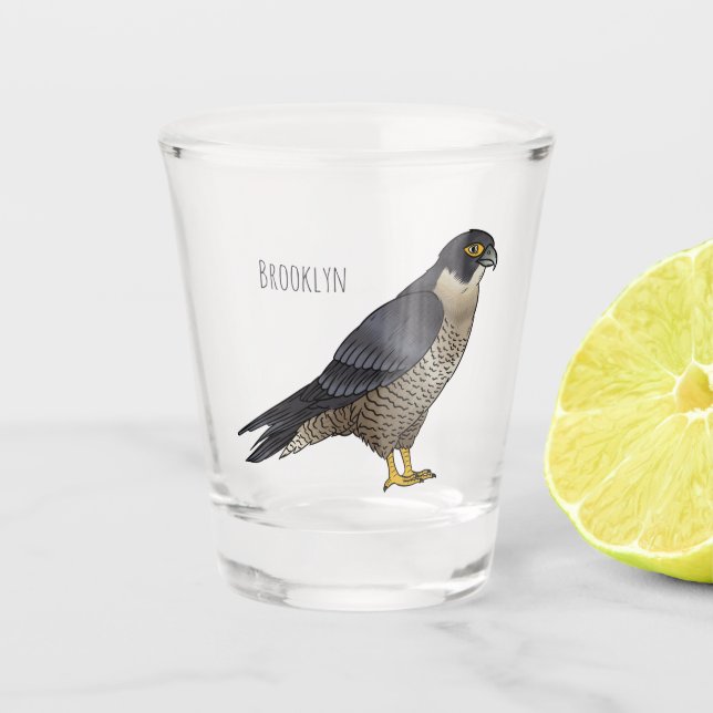 Peregrine falcon bird Cartoon Illustration Schnapsglas (Vorderseite)