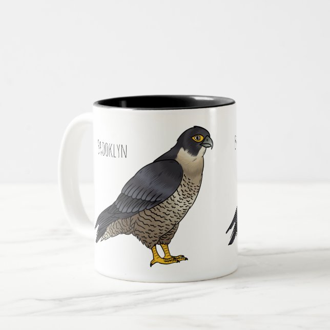 Peregrine falcon bird Cartoon Illustration Zweifarbige Tasse (Vorderseite Links)