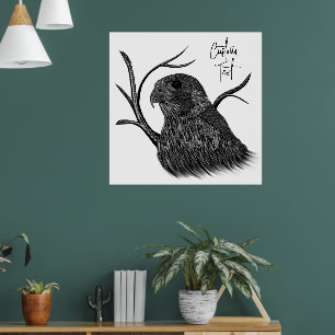 Peregrine Falcon in Baumzweigen mit Handschrift Poster
