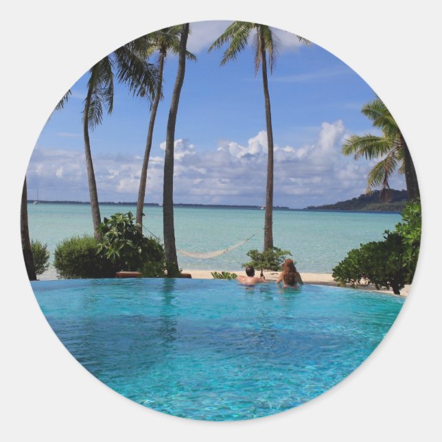Perfct Infinity Pool on Vanilla Island Runder Aufkleber (Vorderseite)