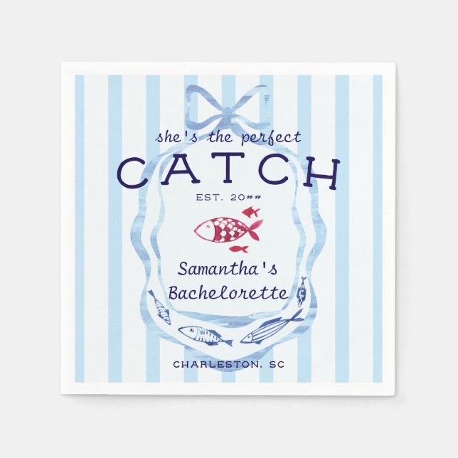 Perfect Catch Beach Preppy Fishing Bachelorette Serviette (Vorderseite)