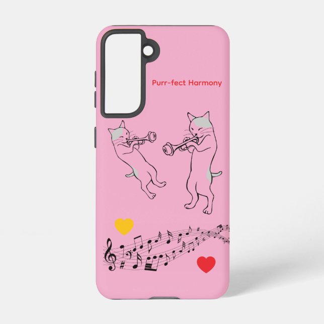 Perfect Harmony Cats & Trombone Galaxy Case – Pink Samsung Galaxy Hülle (Rückseite)