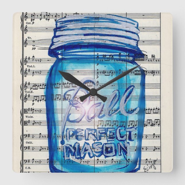 Perfect Mason Jar Wall Clock Quadratische Wanduhr (Vorderseite)