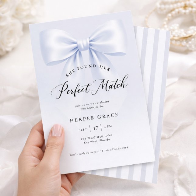 Perfect Match Elegant Bow Stripe Bridal Shower Einladung (Von Creator hochgeladen)