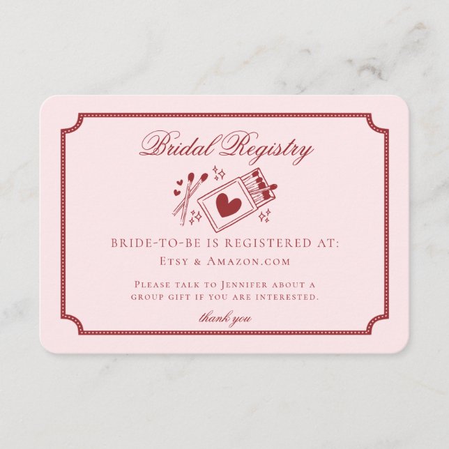 Perfect Match Made in Heaven Pink Bridal Registry Begleitkarte (Vorderseite)