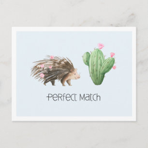 Perfect Match Niedliche Porcupine & Cactus Liebe Postkarte