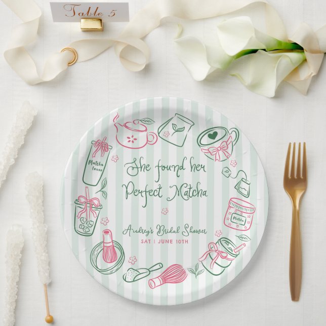 Perfect Matcha Pink and Green Bridal Shower Pappteller (Hochzeit)