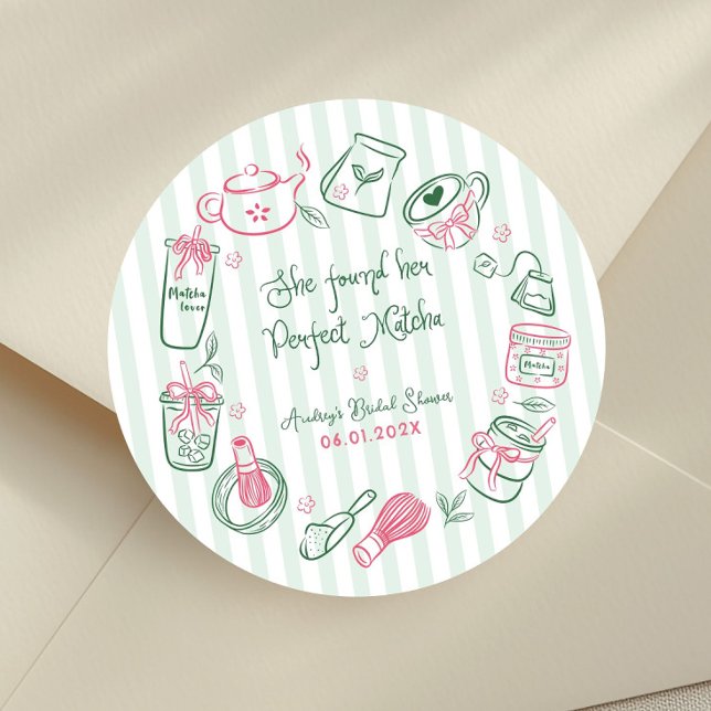Perfect Matcha Pink and Green Bridal Shower Runder Aufkleber (Von Creator hochgeladen)