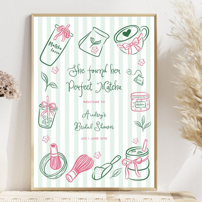 Perfect Matcha Stripes Bridal Shower Welcome Sign Poster (Von Creator hochgeladen)
