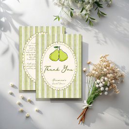 Perfect pair sage green stripe pear bridal shower dankeskarte