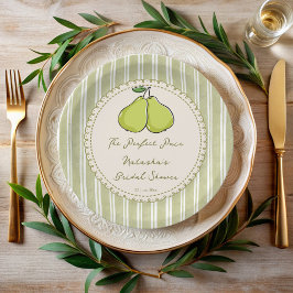 Perfect pair sage green stripe pear bridal shower pappteller