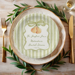 Perfect pair sage green stripe pear bridal shower pappteller