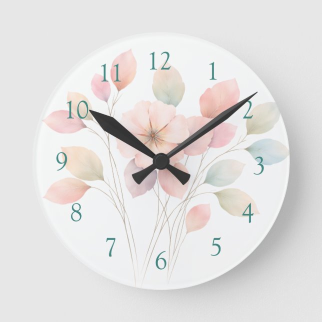 Perfect Pastel Florals Runde Wanduhr (Vorderseite)