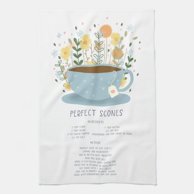 Perfect Scones Tea Towel Recipe Kitchen Wall Art Geschirrtuch (Vertikal)