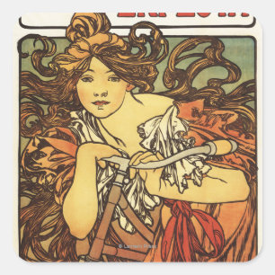 Perfecta Bicycles mit weiblicher Werbeposte Quadratischer Aufkleber