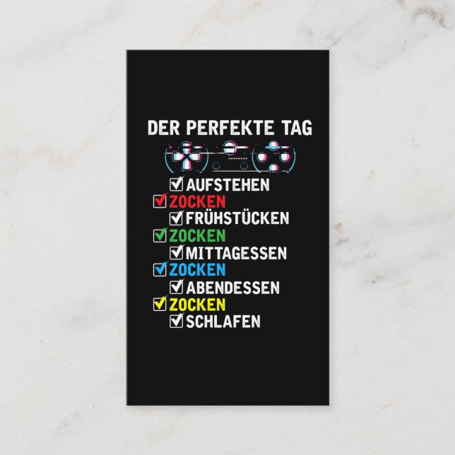 PerfectTag Zocker Spaß Gamer Spruch Zocken Visitenkarte (Vorderseite)