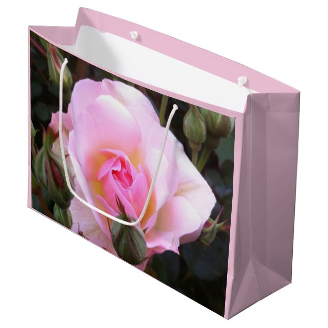 Perfekt Englisch Rosa Rose Große Größe Geschenktüte (Vorderseite Schrägansicht)