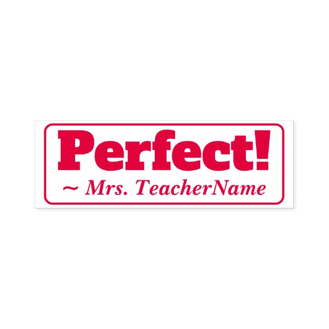"Perfekt!" + Lehrer Name Gummi Briefmarke Permastempel (Design)